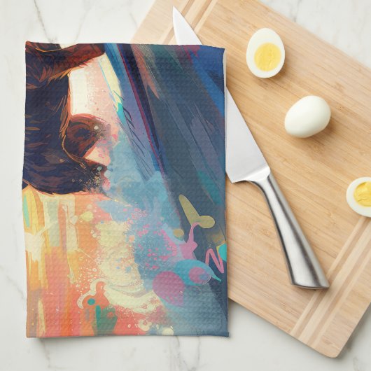 Dackel Beach Surf Malerei Geschirrtuch (Viertel Falte)