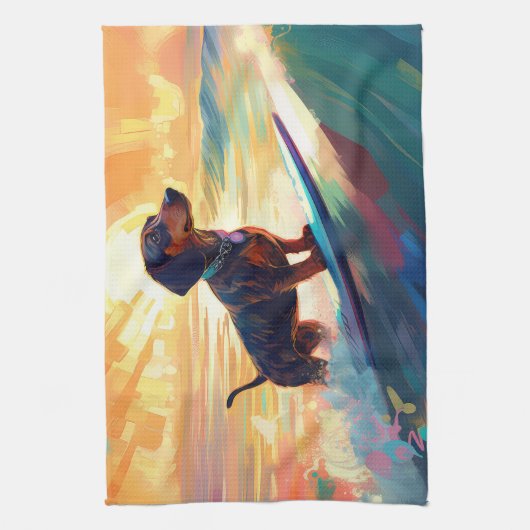 Dackel Beach Surf Malerei Geschirrtuch (Vertikal)