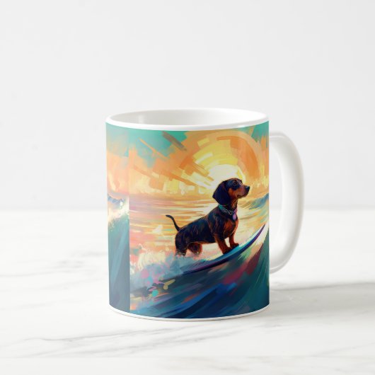 Dackel Beach Surf Malerei Kaffeetasse (VorderseiteRechts)