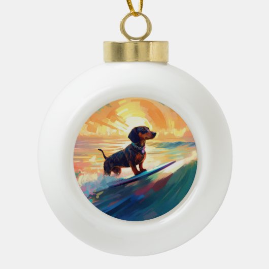 Dackel Beach Surf Malerei Keramik Kugel-Ornament (Vorderseite)