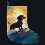 Dackel Beach Surf Malerei Kleiner Weihnachtsstrumpf<br><div class="desc">Tauchen Sie ein in die spielerische Welt des Kaninchen-Abenteuers mit diesem faszinierenden Bild. Ein gepflegter Hund geht zu den Wellen und reitet geschickt auf einem sonnengeküssten Strand. Das lebendige Kunstwerk vereint wunderbar das Wesentliche der Erregung am Strand, während der Hund furchtlos auf den Wellen reitet und den Geist von Spaß...</div>