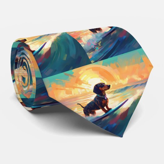 Dackel Beach Surf Malerei Krawatte (Gerollt)