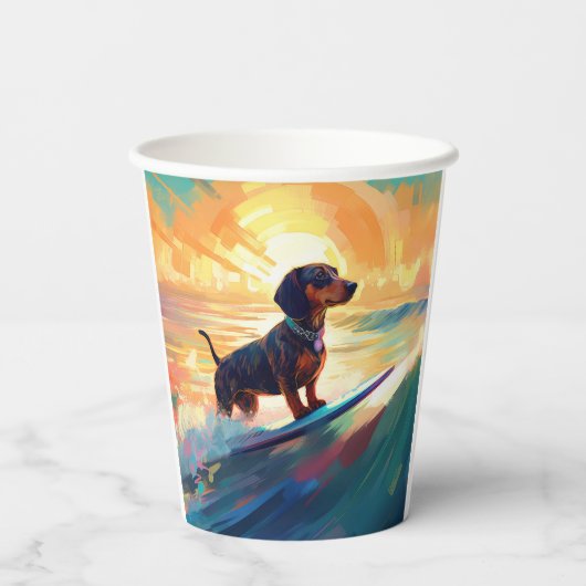 Dackel Beach Surf Malerei Pappbecher (Rückseite)