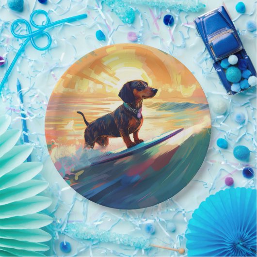 Dackel Beach Surf Malerei Pappteller (Party)