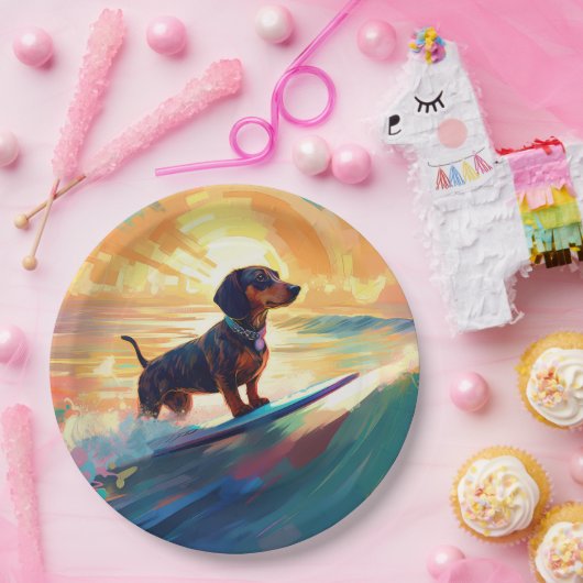 Dackel Beach Surf Malerei Pappteller (Party)