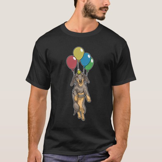 Dackel Birthday Ballons T-Shirt (Vorderseite)
