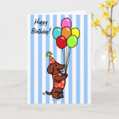 Dackel Birthday Cartoon Balloons Karte (Gelbe Blume)