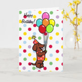 Dackel Birthday Cartoon Balloons Karte (Gelbe Blume)