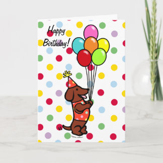 Dackel Birthday Cartoon Balloons Karte