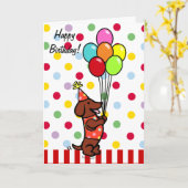 Dackel Birthday Cartoon Balloons Karte (Gelbe Blume)