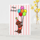 Dackel Birthday Cartoon Balloons Karte (Gelbe Blume)