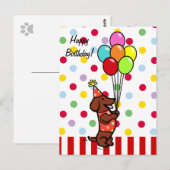 Dackel Birthday Cartoon Balloons Postkarte (Vorne/Hinten)