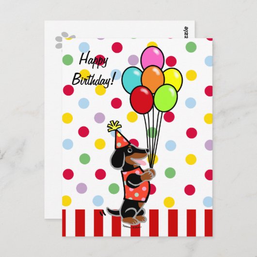 Dackel Birthday Cartoon Balloons Postkarte (Vorne/Hinten)