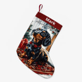 Dackel Black and Tan Kleiner Weihnachtsstrumpf (Vorderansicht (hängend))