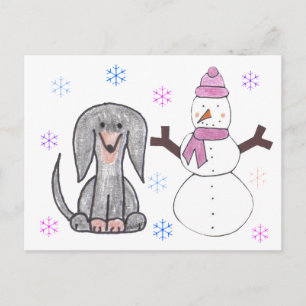 Dackel Black & Snowman Postkarte