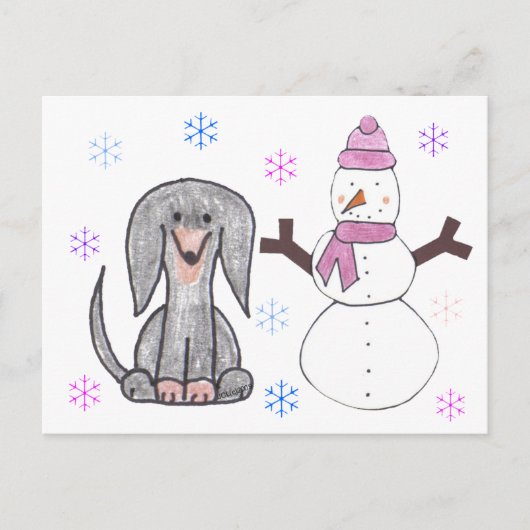 Dackel Black & Snowman Postkarte (Vorderseite)