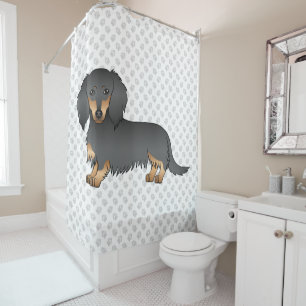 Dackel "Black & Tan Long Hair" Duschvorhang