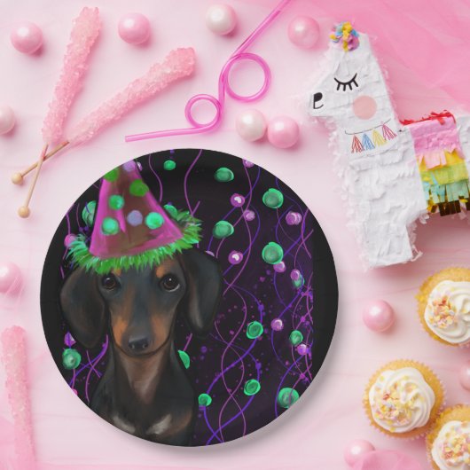 Dackel Black & Tan Pappteller (Party)