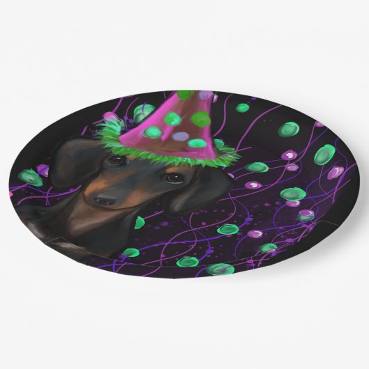 Dackel Black & Tan Pappteller (Schrägansicht)