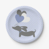 Dackel Blue Baby Shower Paper Teller Polka Dots (Vorderseite)
