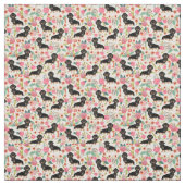 Dackel-Blumengewebe - Schwarzes und tan Dackel - Stoff (Muster)