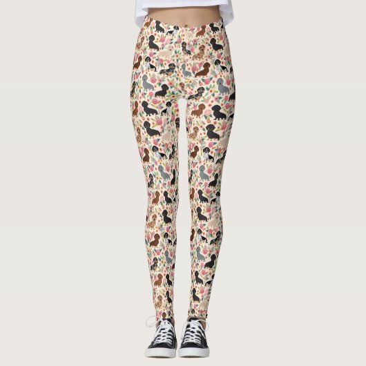 Dackel Blumenhund Leggings (Vorderseite)