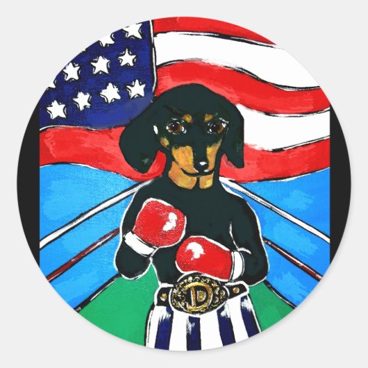 Dackel Boxer Runder Aufkleber (Vorderseite)