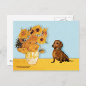 Dackel (braun1) - Sonnenblumen Postkarte (Vorne/Hinten)