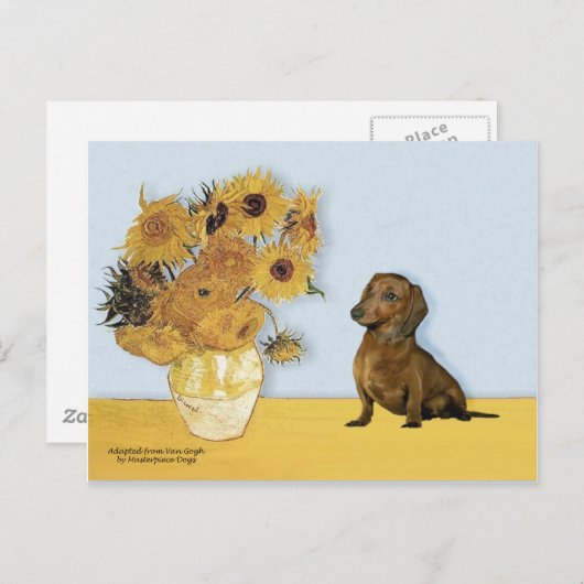 Dackel (braun1) - Sonnenblumen Postkarte (Vorne/Hinten)