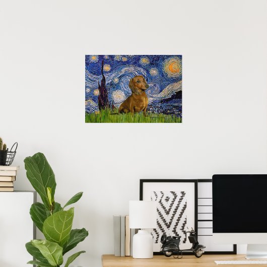 Dackel (braun1) - Starry Night Poster (Heimbüro)