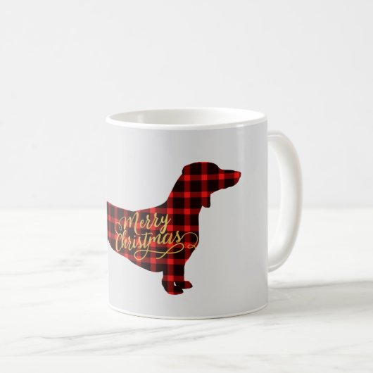 Dackel Buffalo Kariertes Weihnachten Kaffeetasse (VorderseiteRechts)