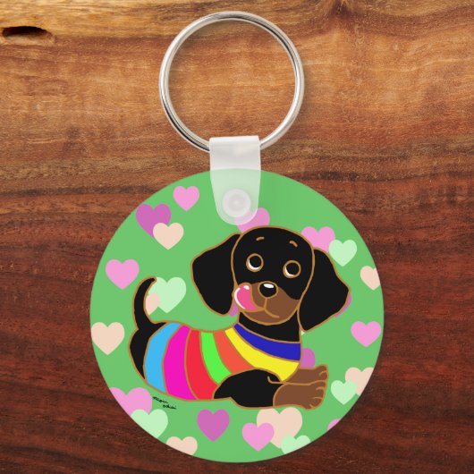 Dackel Cartoon 2 Herz Schlüsselanhänger (Vorderseite)