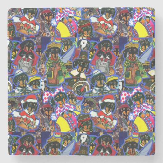 Dackel Cartoon Steinuntersetzer (Vorderseite)