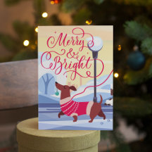 Dackel Christmas Merry Bright Calligraphy