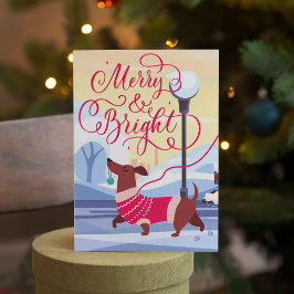 Dackel Christmas Merry Bright Calligraphy Feiertagskarte