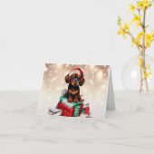 Dackel Christmas Puppy Grußkarte Karte (Gelbe Blume)