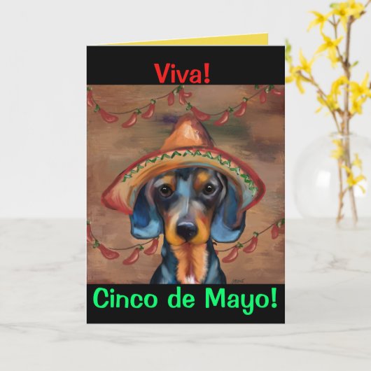 Dackel Cinco de Mayo Karte (Gelbe Blume)