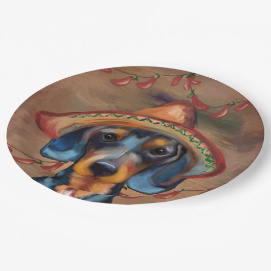 Dackel Cinco de Mayo Pappteller (Schrägansicht)
