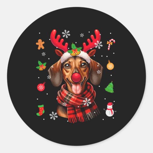 Dackel Cosplay Reindei Weihnachtskostümbesitzer Runder Aufkleber (Vorderseite)