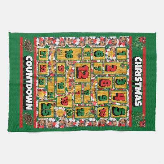 Dackel Countdown Weihnachtskalender Hund Geschirrtuch (Horizontal)