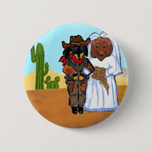 Dackel Cowboy Wedding Button