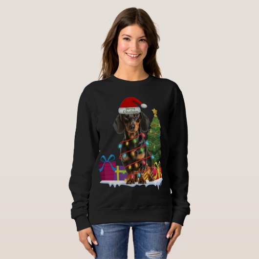 Dackel dackel Dackel Hund hässlich Weihnachtspulli Sweatshirt (Vorne ganz)