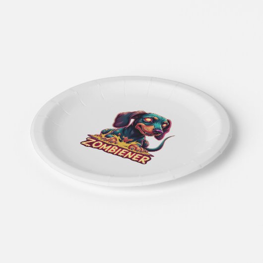 Dackel Dackel Dackel Wurst Zombie Dog Hallowee Pappteller (Schrägansicht)