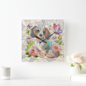 Dackel - Dackel - farbiges Mosaik Quadratische Wanduhr (Zuhause)