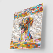 Dackel - Dackel - farbiges Mosaik Quadratische Wanduhr (Winkel)