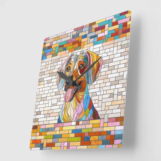 Dackel - Dackel - farbiges Mosaik Quadratische Wanduhr (Winkel)