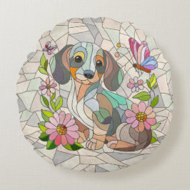 Dackel - Dackel - farbiges Mosaik Rundes Kissen