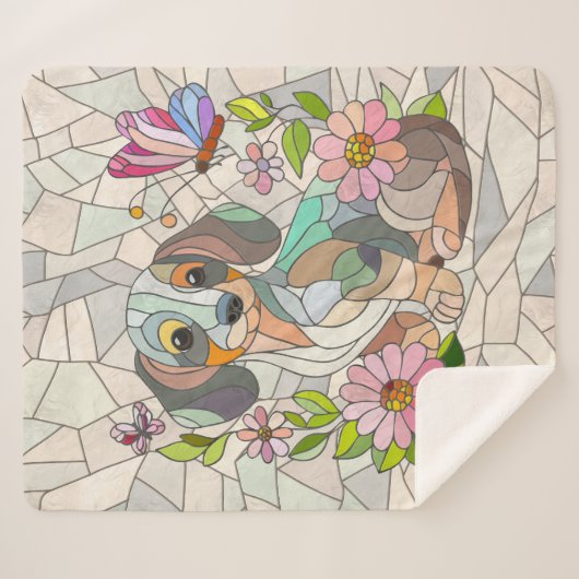 Dackel - Dackel - farbiges Mosaik Sherpadecke (Vorderseite (Horizontal))