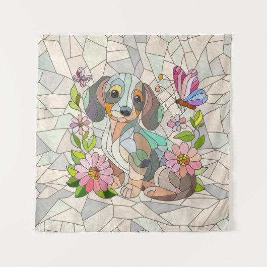 Dackel - Dackel - farbiges Mosaik Wandteppich (Vorderseite)