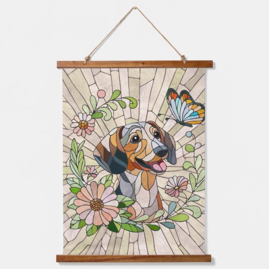 Dackel - Dackel - farbiges Mosaik Wandteppich Mit Holzrahmen (Vorderseite)